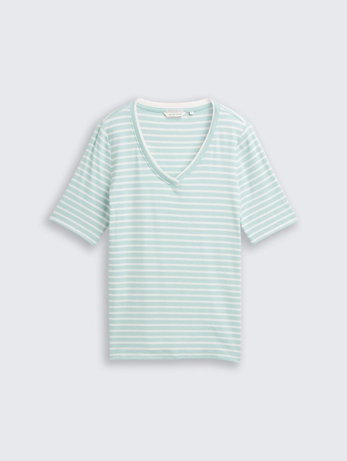 Slim Fit T-Shirt mit V-Ausschnitt - blue haze offwhite stripe - Vorder-Produkt-Ansicht