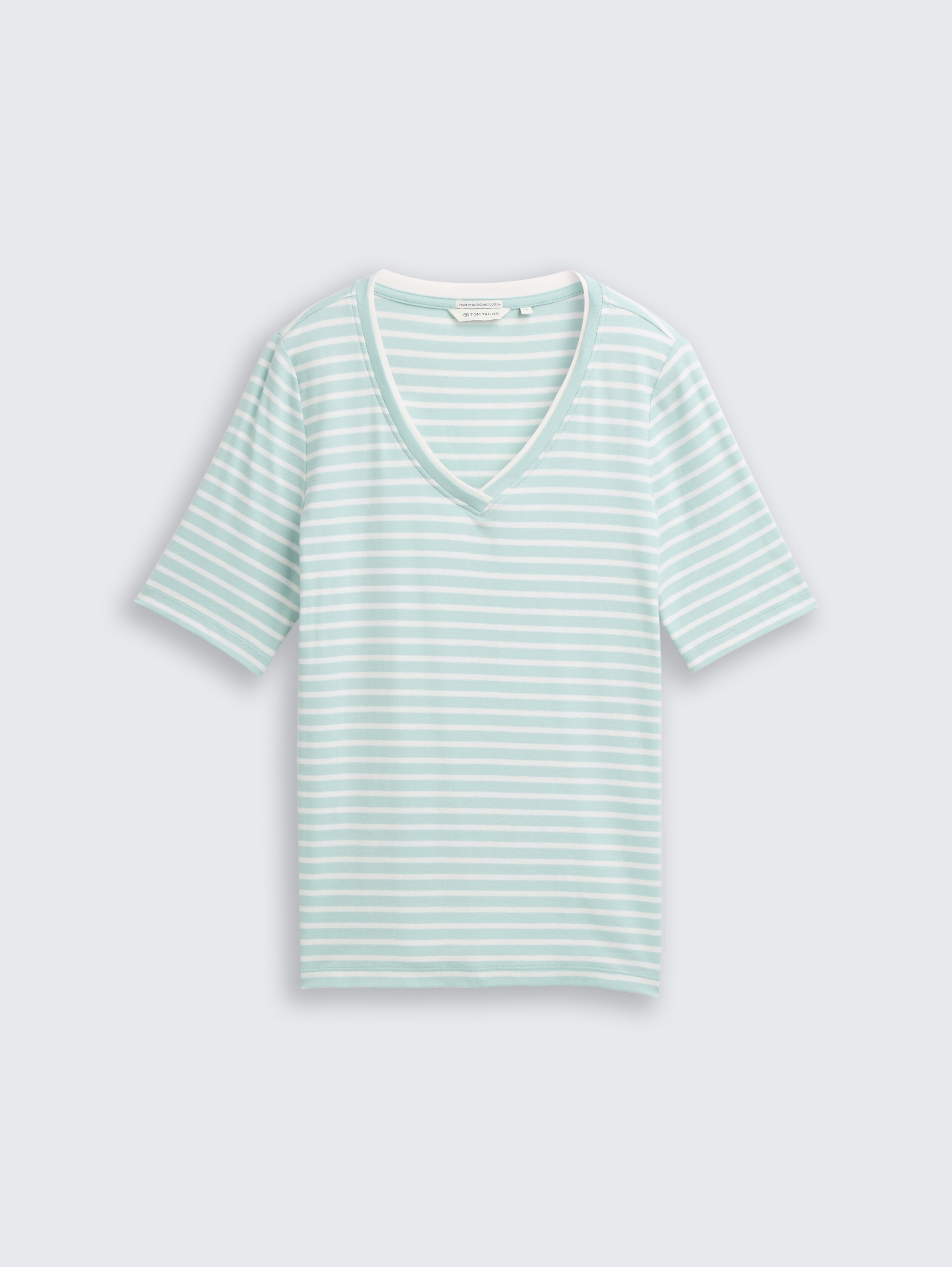 Slim fit T-shirt met V-hals - blue haze offwhite stripe - Product vooraanzicht