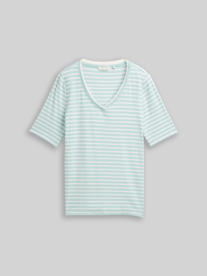 Slim Fit T-Shirt mit V-Ausschnitt von Women, blue haze offwhite stripe