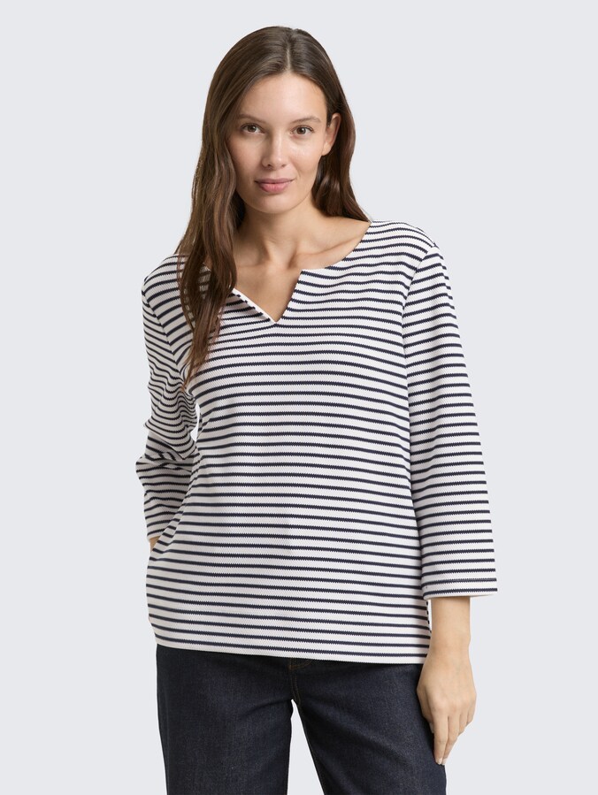 Long-sleeved shirt with striped pattern by Women, blue offwhite stripe structure
