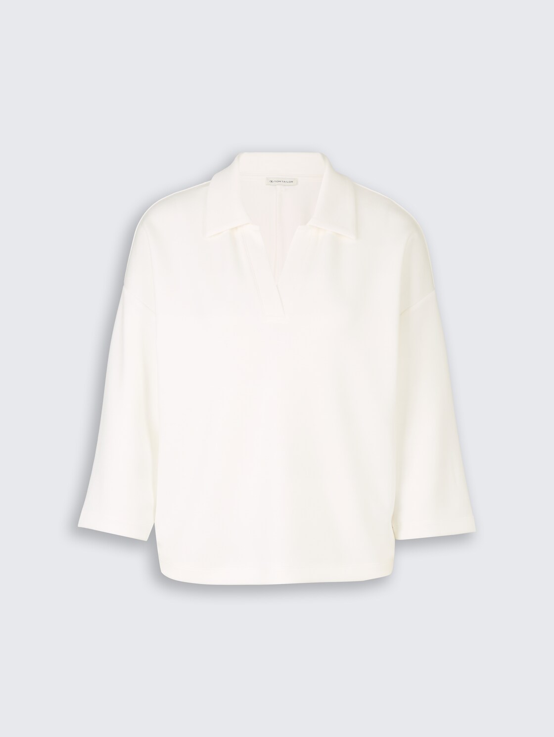 Loose Fit Scuba Langarmshirt mit Polokragen - Whisper White - Vorder-Produkt-Ansicht