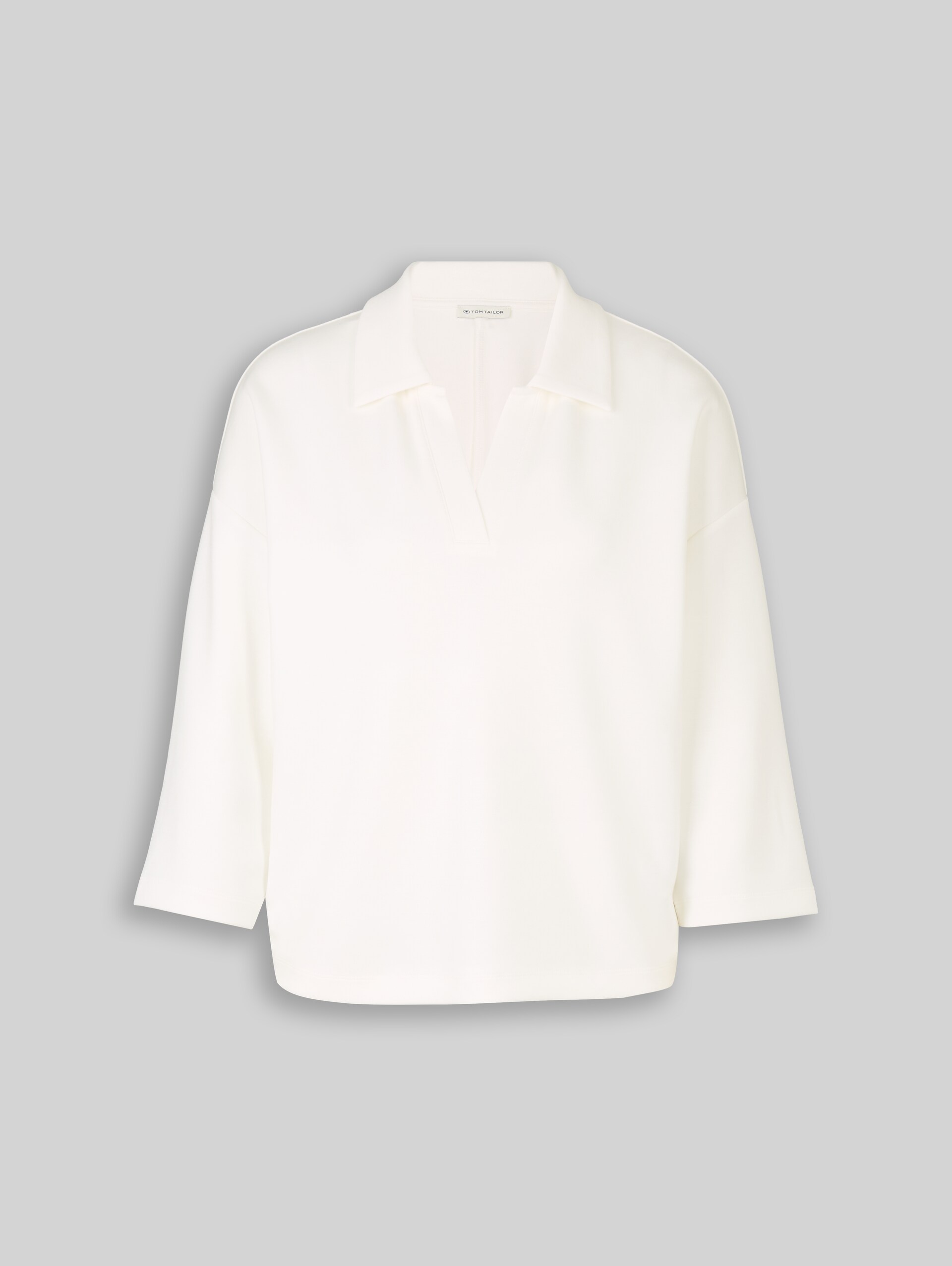 Loose fit scuba long-sleeved shirt with polo collar - Whisper White - Front product view