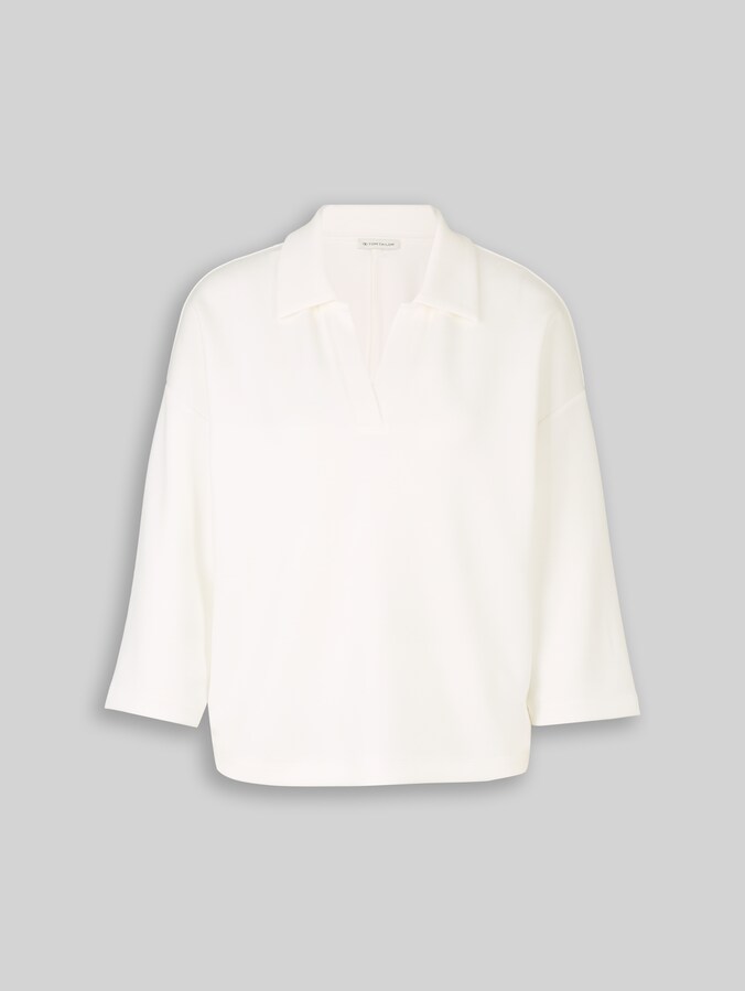 Loose fit scuba shirt met lange mouwen en polokraag door Women, Whisper White