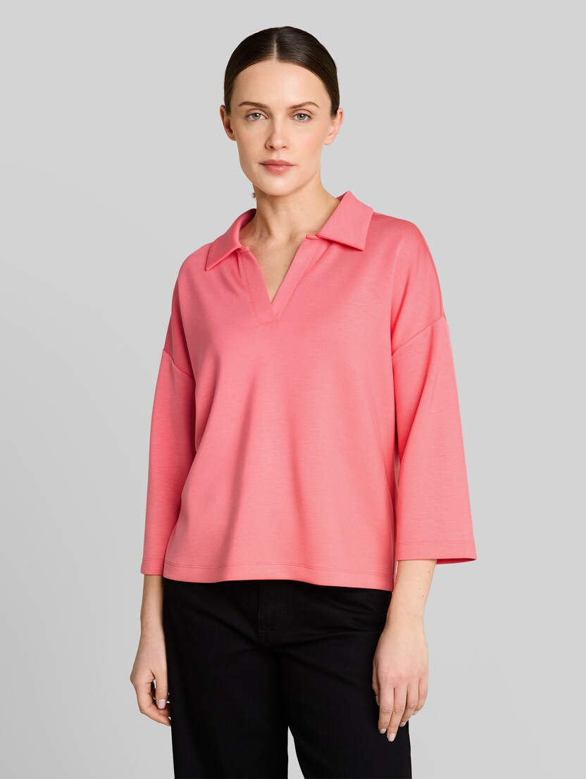 Loose fit scuba shirt met lange mouwen en polokraag door Women, soft coral pink
