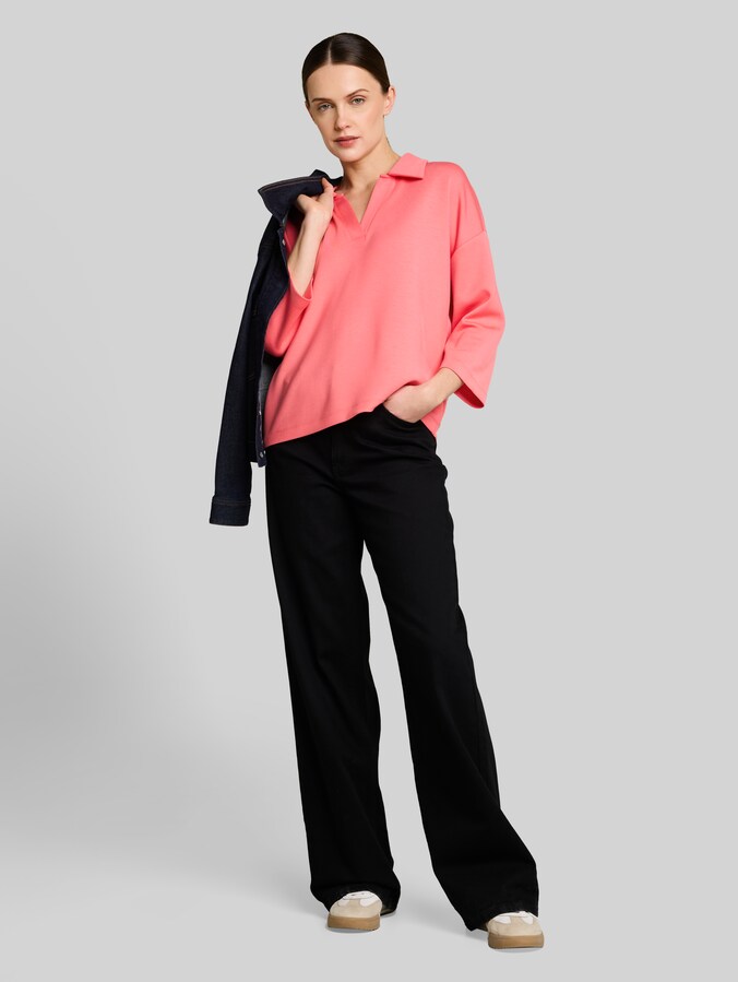 T-shirt ample à manches longues en scuba avec col polo par Women, soft coral pink