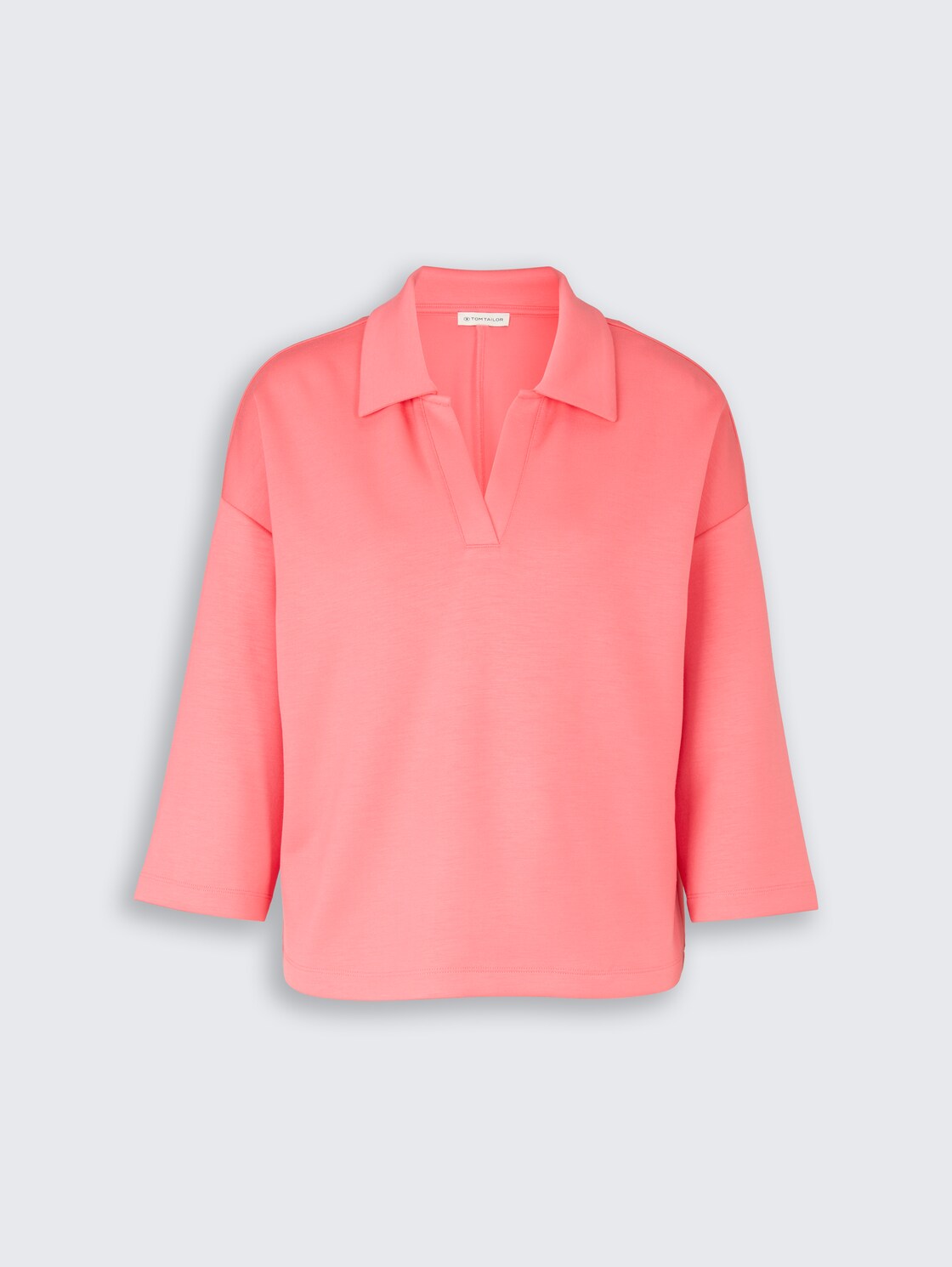 Loose Fit Scuba Langarmshirt mit Polokragen - soft coral pink - Vorder-Produkt-Ansicht