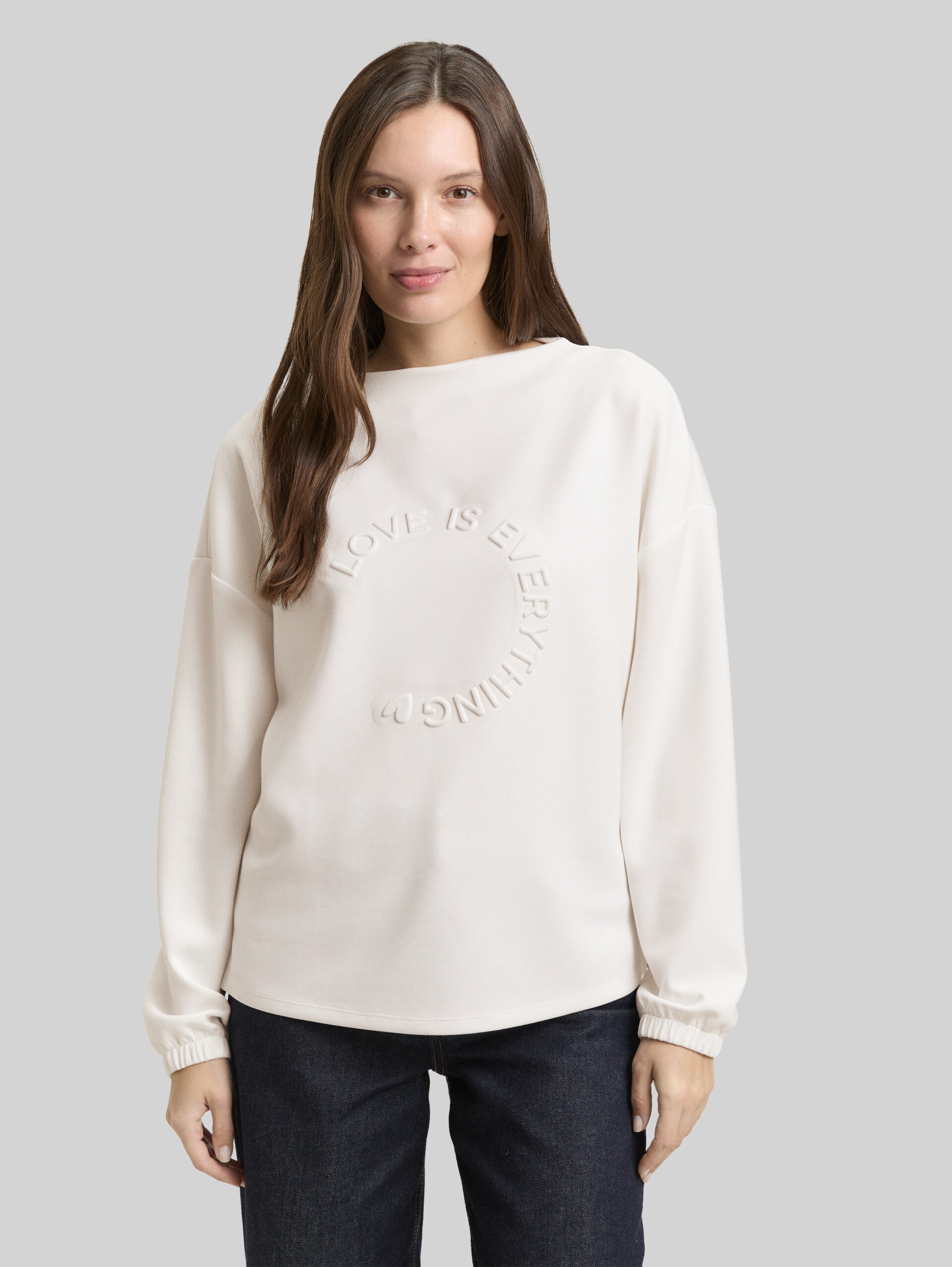 Scuba long-sleeved shirt with 3D print - Whisper White - Neckline model front view