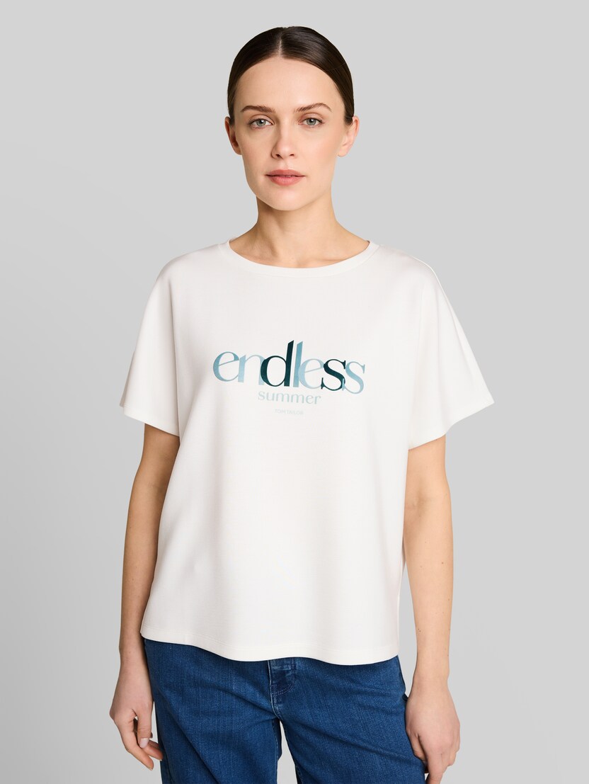 Loose fit scuba T-shirt met print door Women, Whisper White