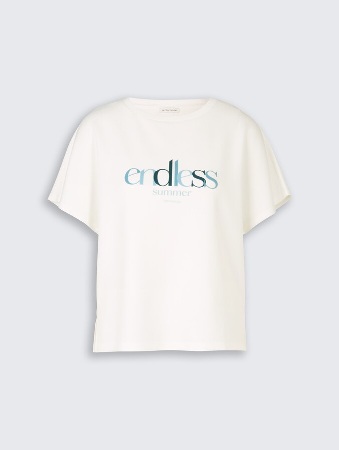 Loose Fit Scuba T-Shirt mit Print von Women, Whisper White