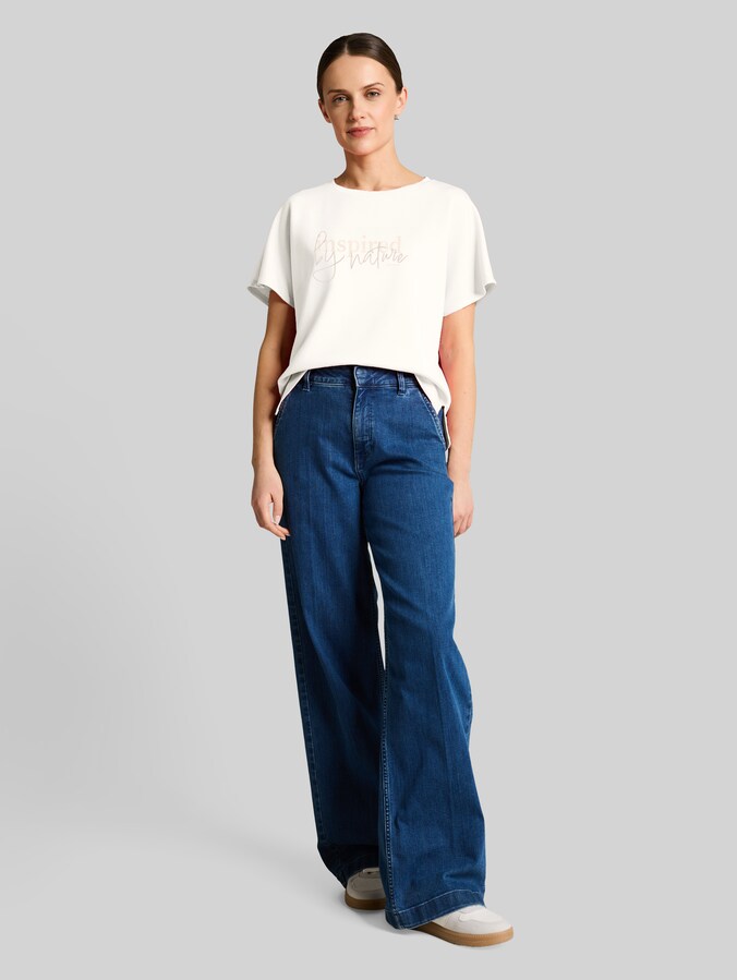 Loose Fit Scuba T-Shirt mit Print von Women, off white 3