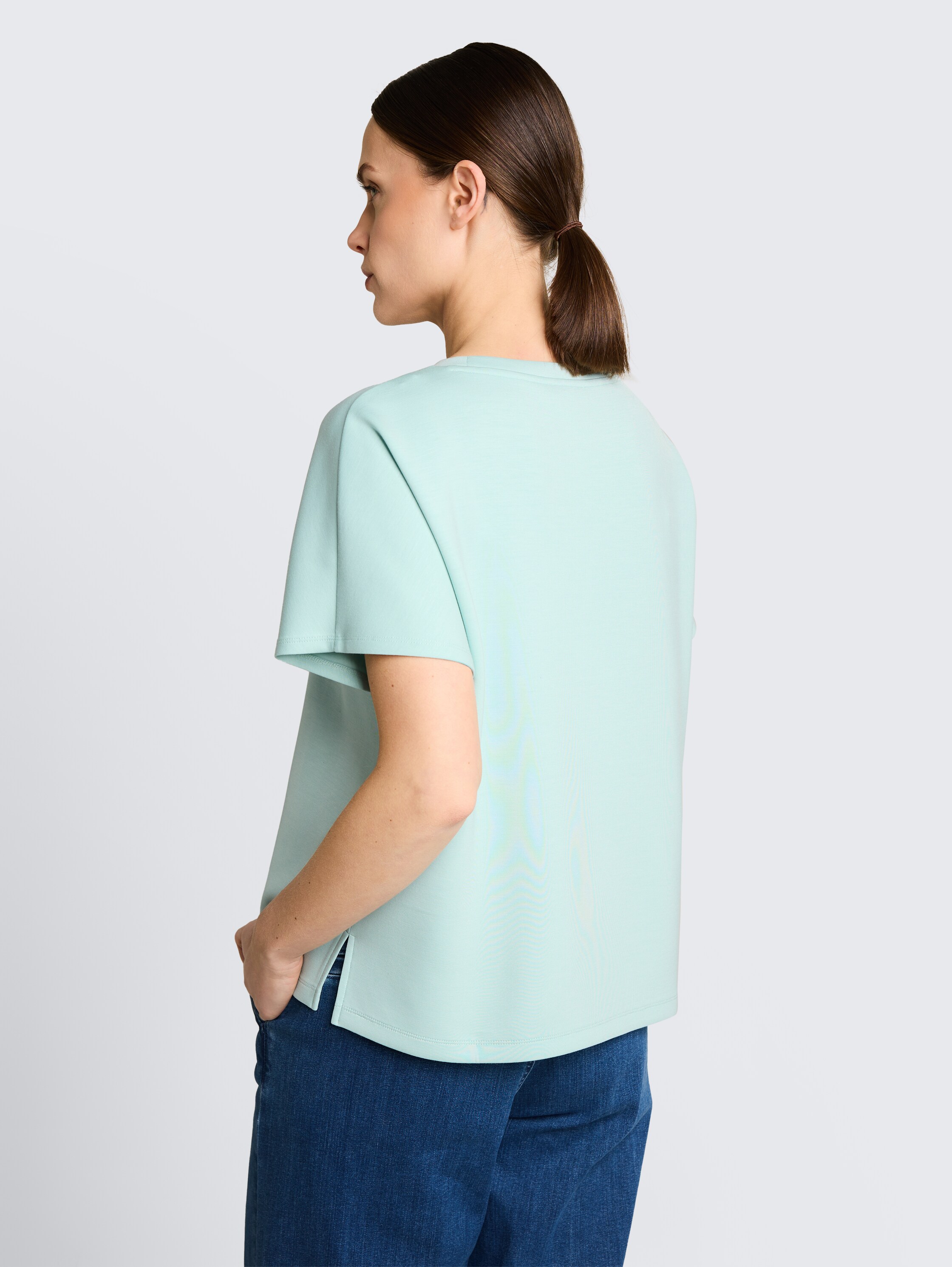 Loose Fit Scuba T-Shirt mit Print - blue_haze - 