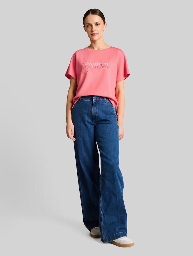 Loose fit scuba T-shirt met print door Women, soft coral pink