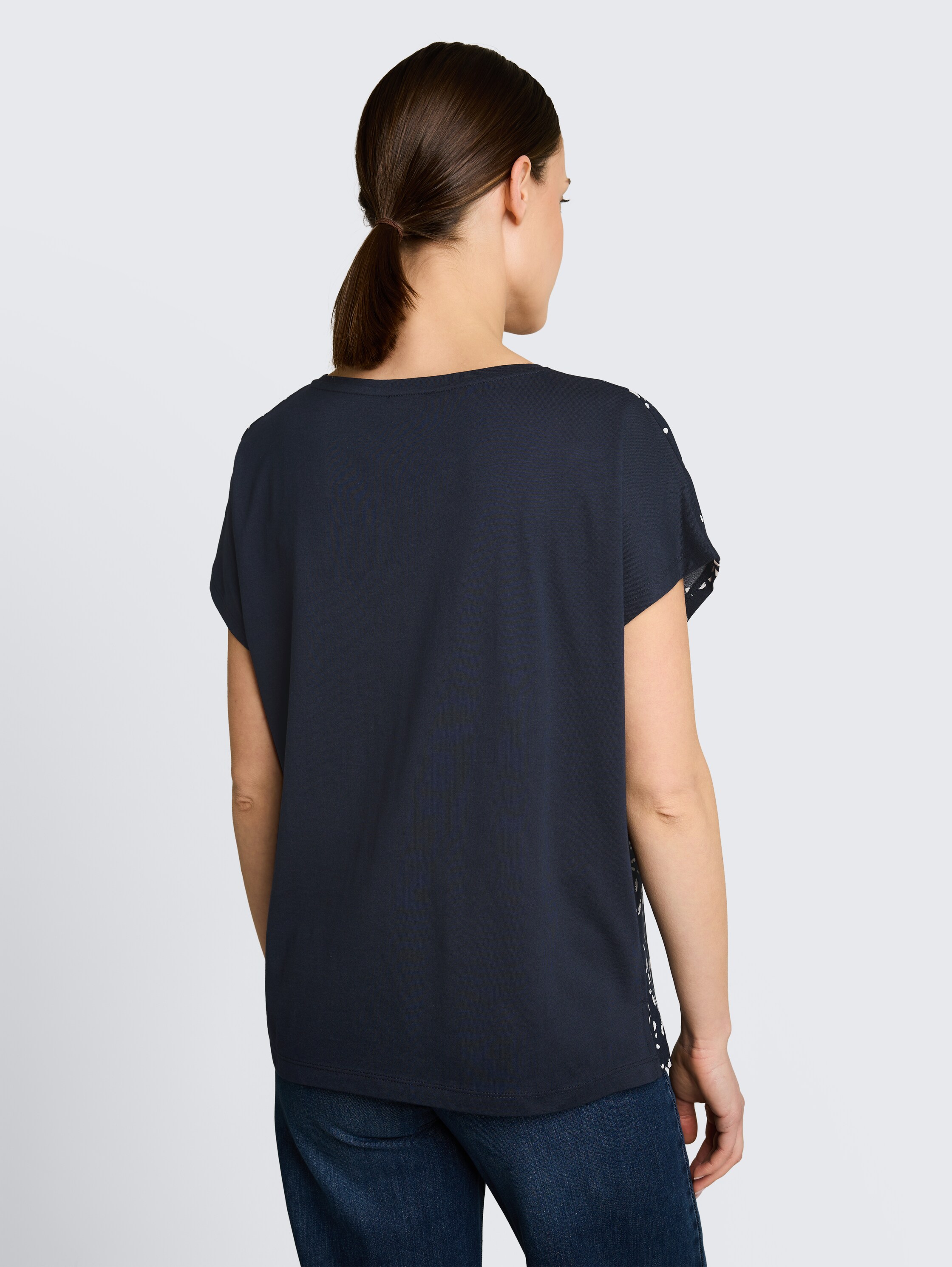 T-shirt in a mix of materials - navy_dot - 