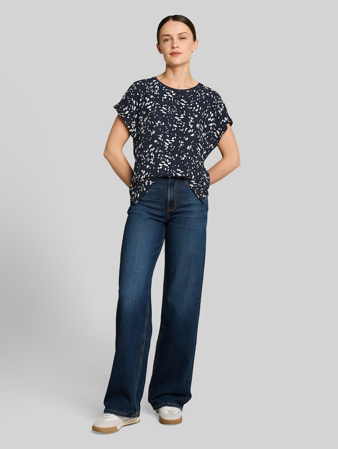 T-shirt in een mix van materialen door Women, navy dot