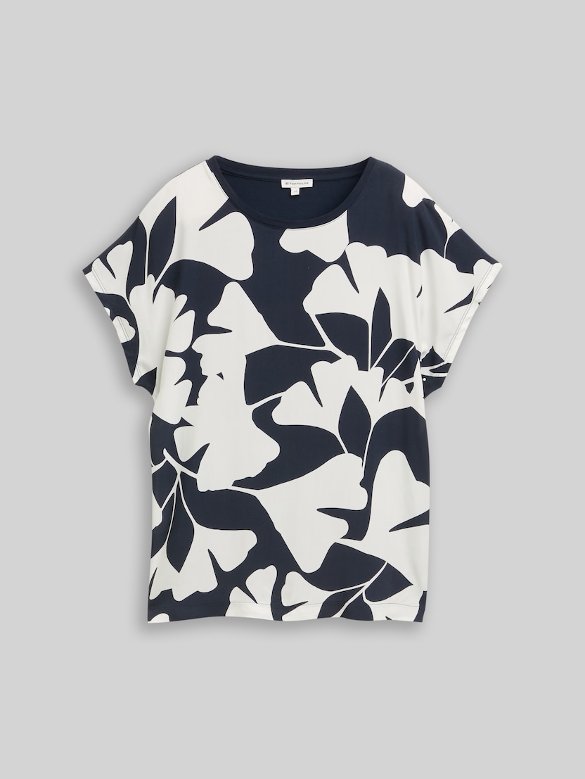 T-shirt in a mix of materials by Women, big navy ginkgo