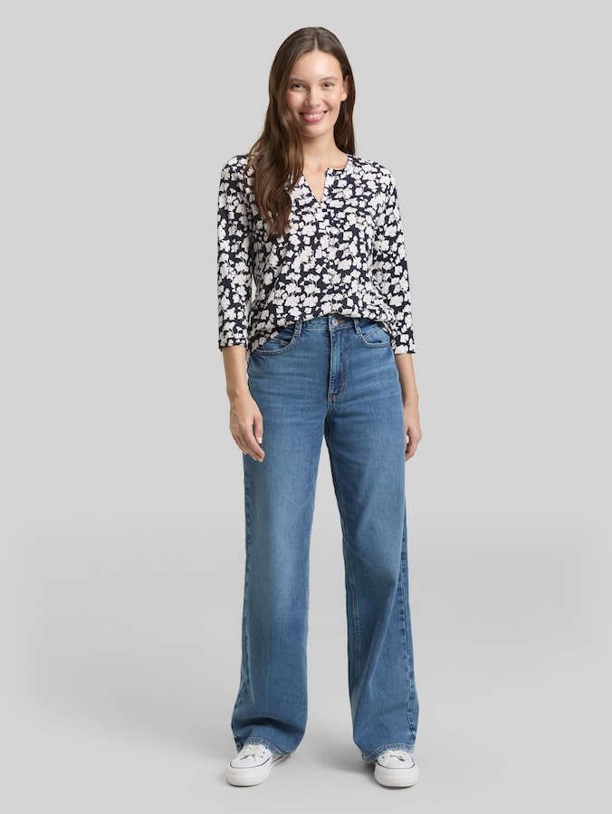 Langarmshirt mit Muster von Women, blue ginkgo minimal