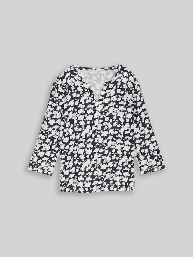 Long-sleeved shirt with pattern by Women, blue ginkgo minimal