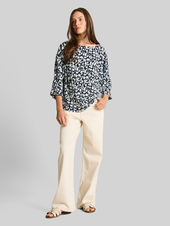 Crinkle T-shirt met vleermuismouwen door Women, blue ginkgo minimal