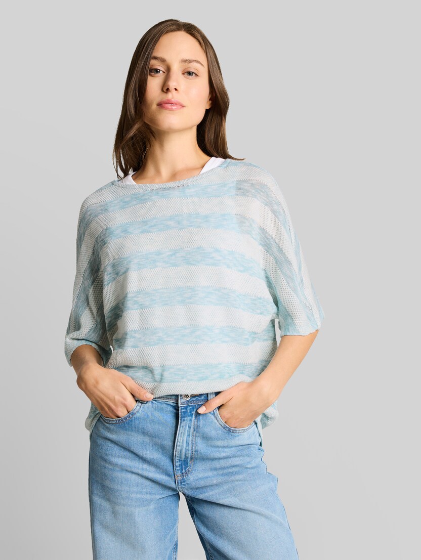 Loose Fit T-Shirt mit Fledermausärmeln von Women, white mint stripe