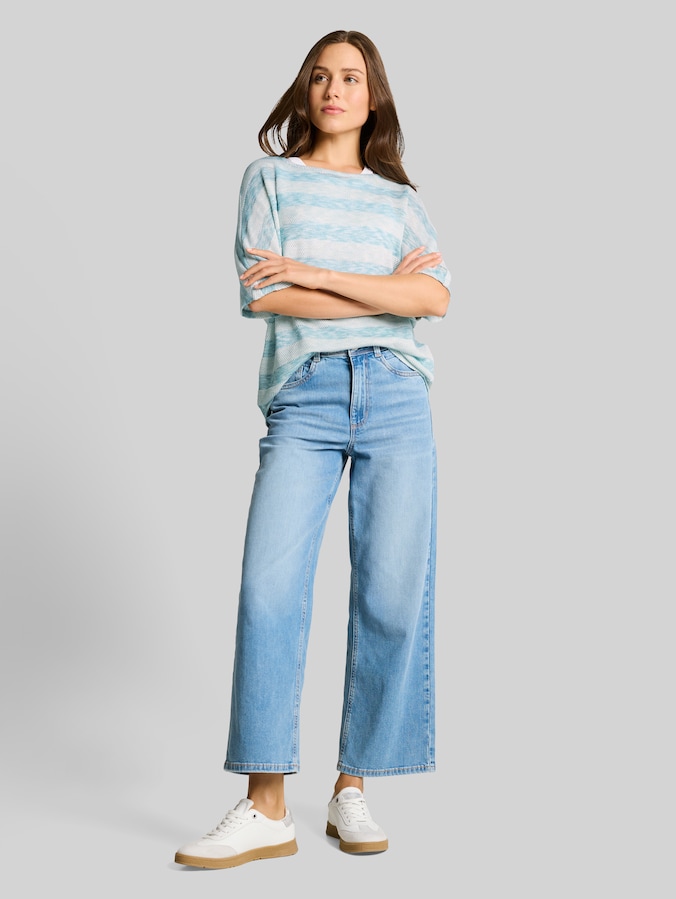 Los T-shirt met vleermuismouwen door Women, white mint stripe