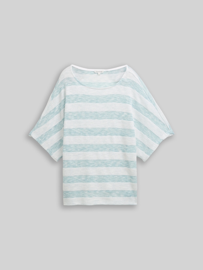 Loose fit T-shirt with batwing sleeves by Women, white mint stripe