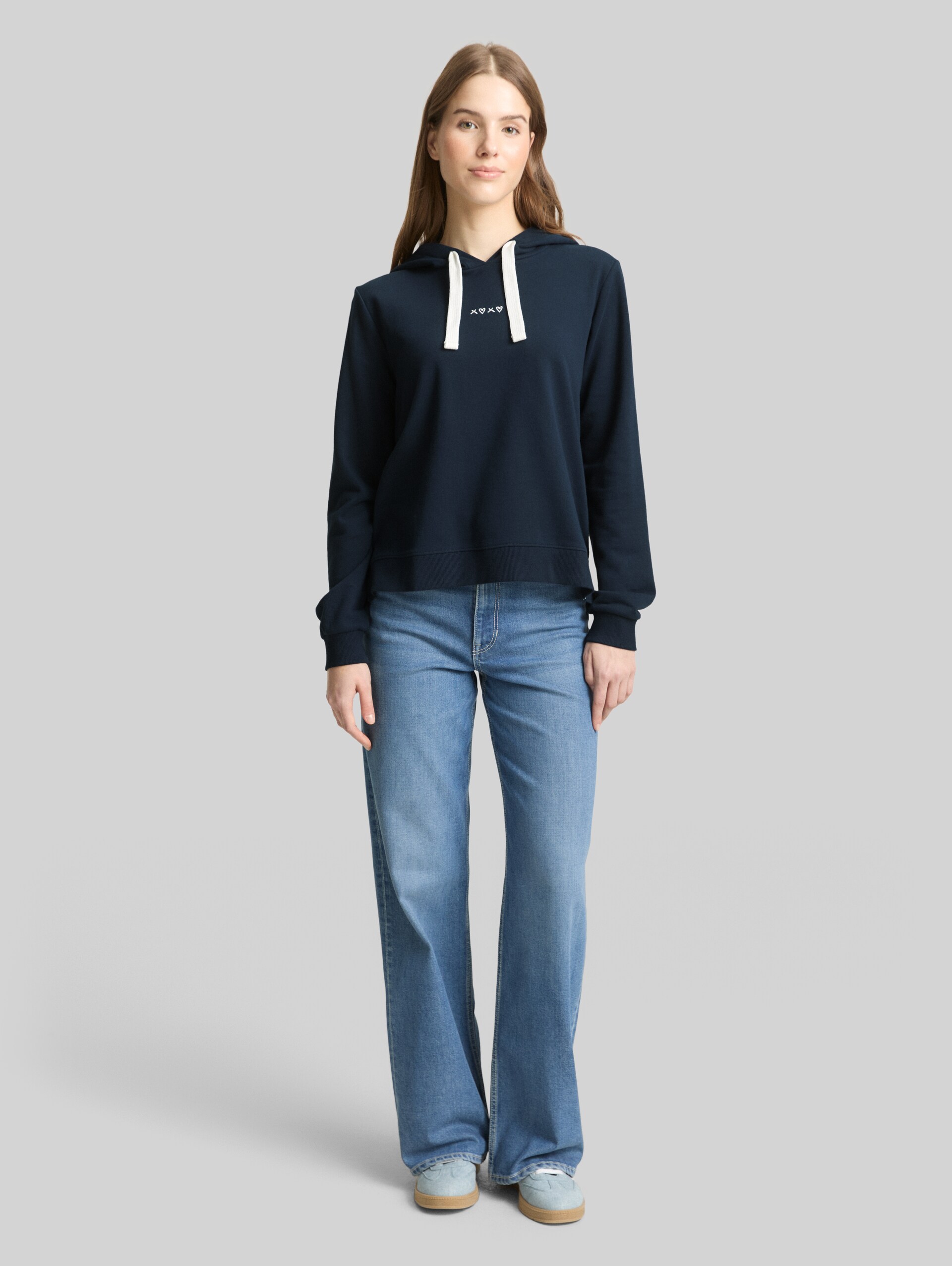 Hoodie sweatshirt with embroidery - sky captain blue - Model front view