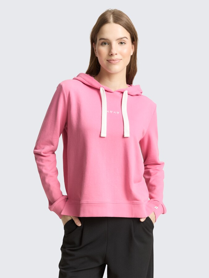 Hoodie sweatshirt with embroidery by Denim Female, Soft Blush Rose