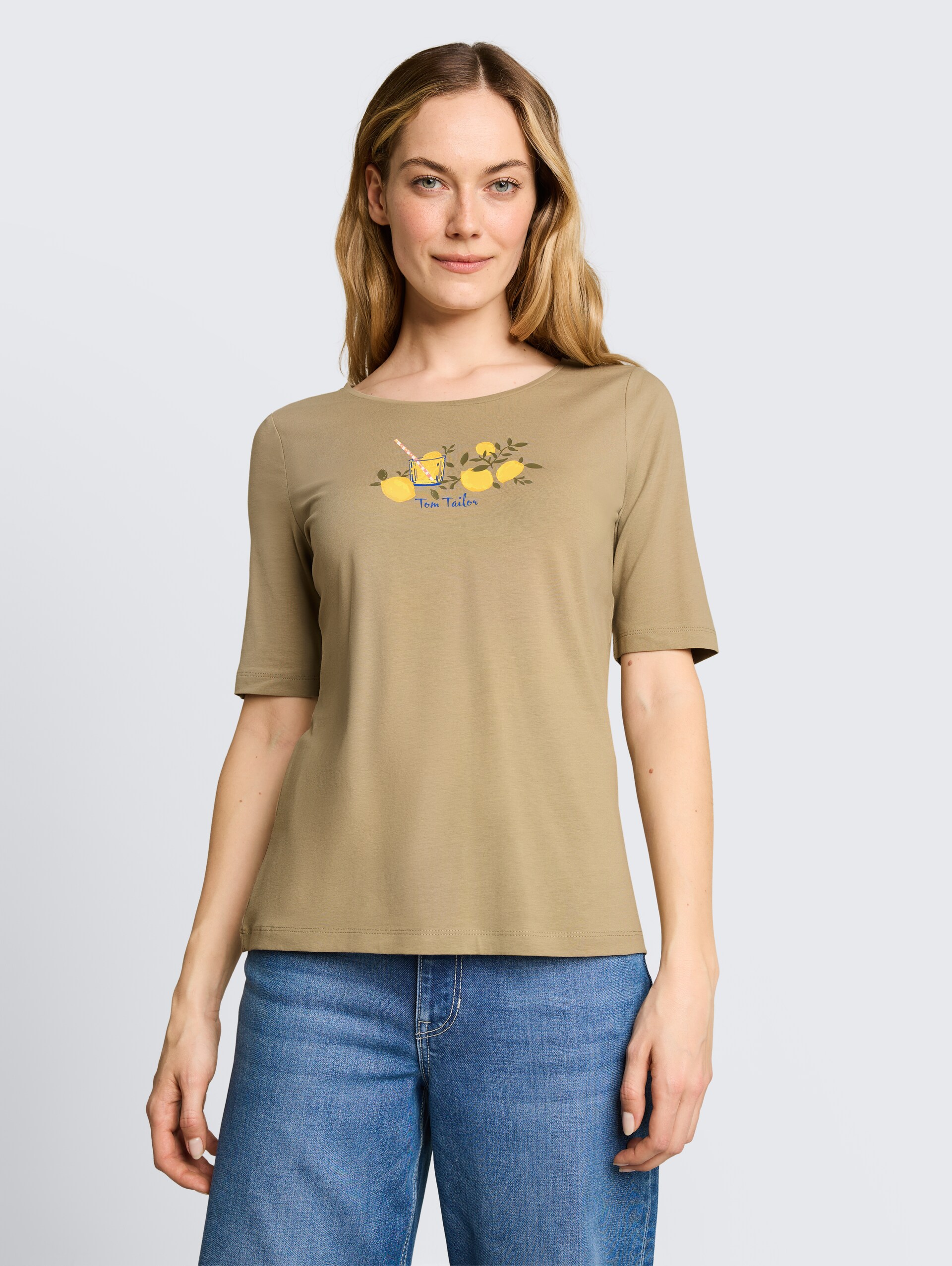 T-shirt met print - Silver Olive - Nek model vooraanzicht