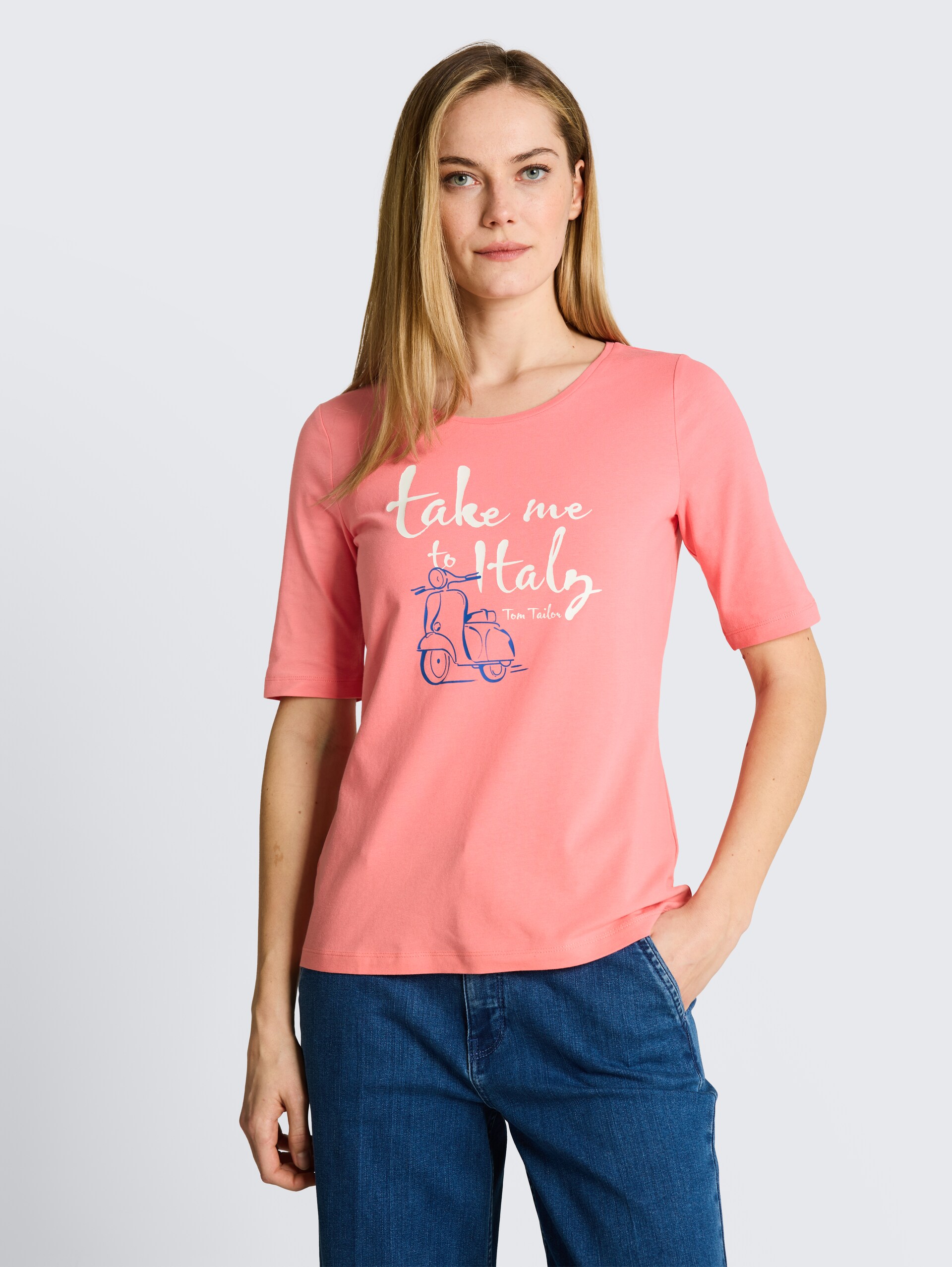 T-shirt met print - soft fuchsia pink - Nek model vooraanzicht