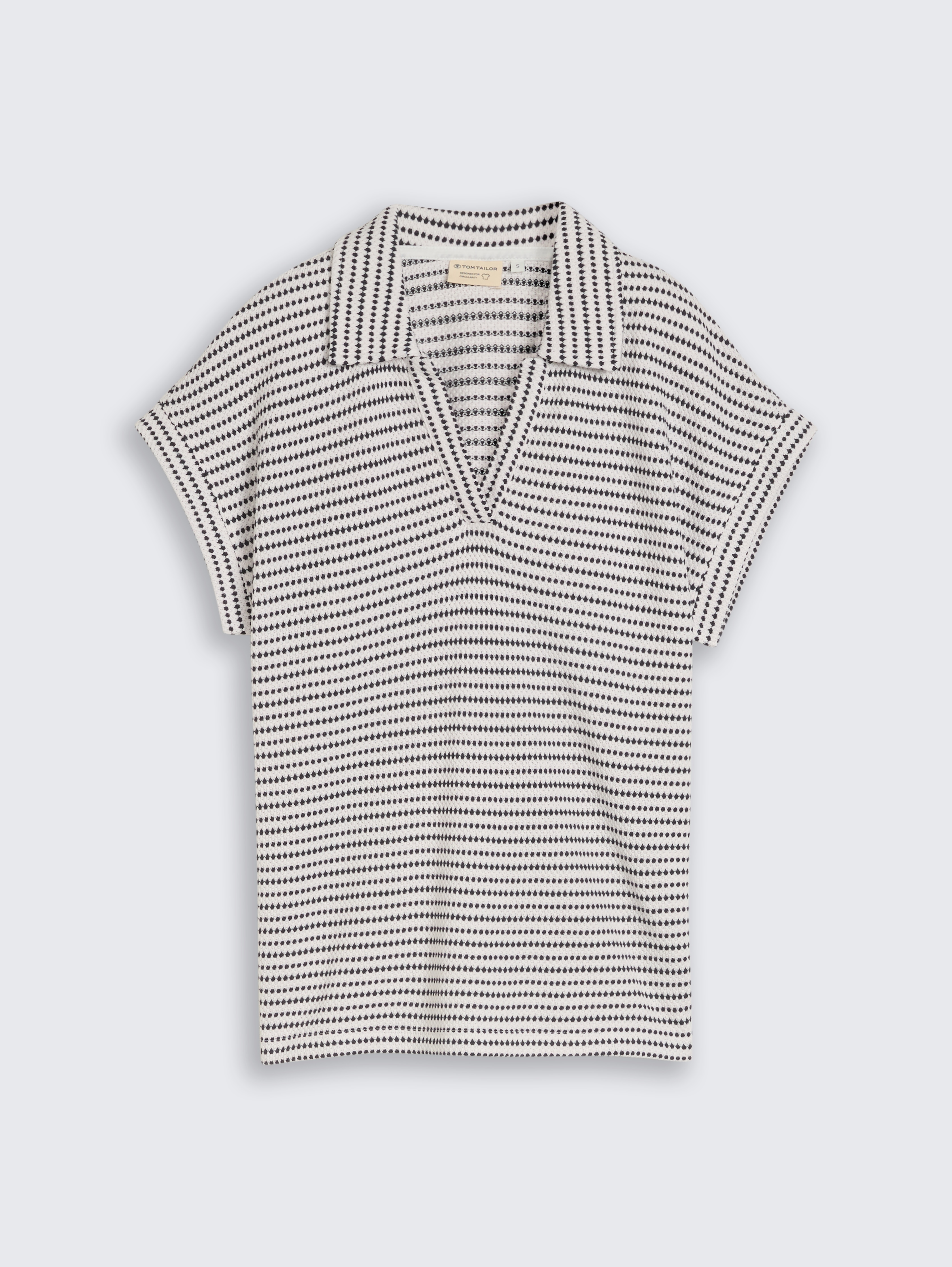 Loose fit jacquard T-shirt with polo collar by Women, navy offwhite structure stripe