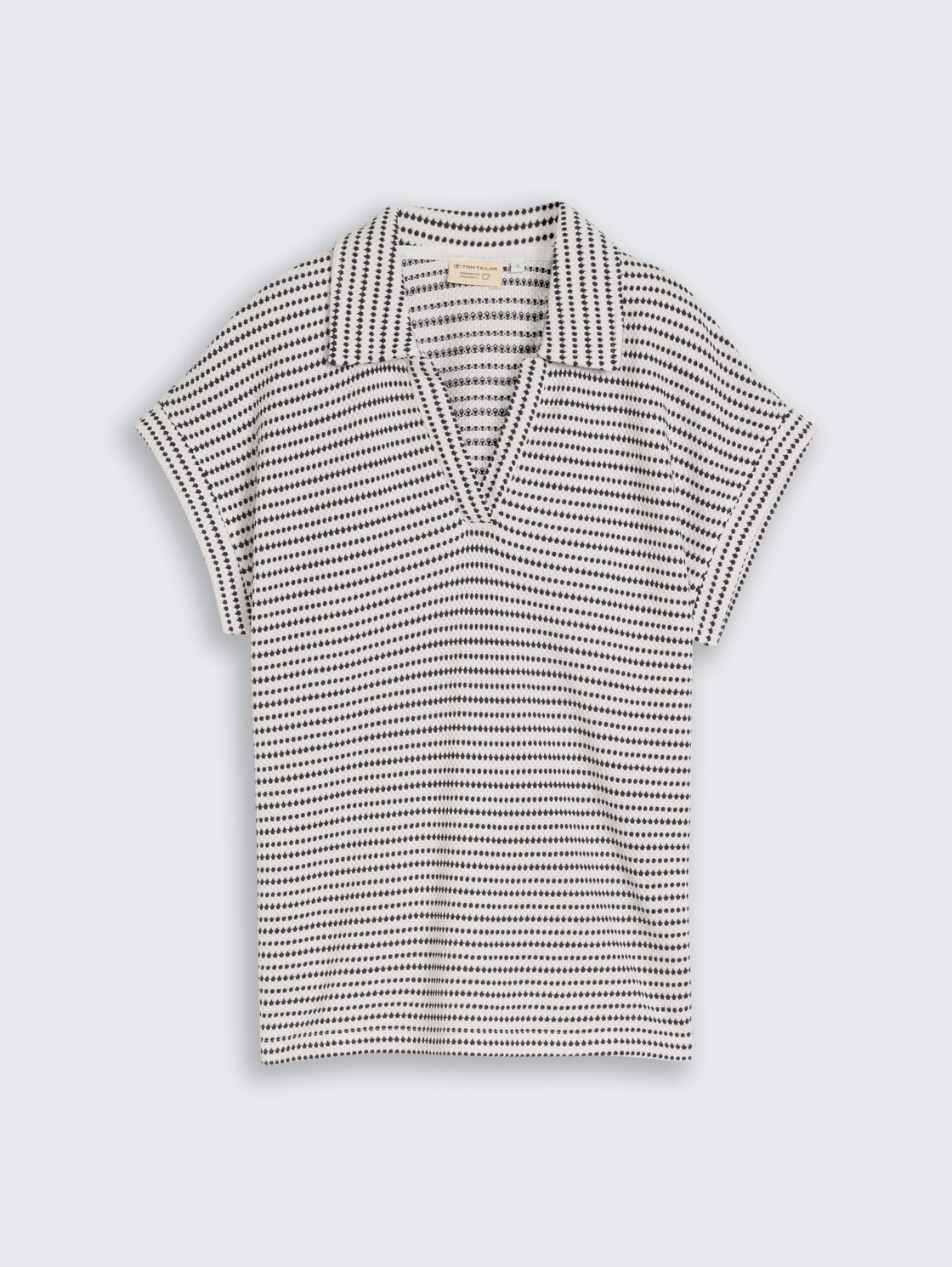 Loose Fit Jacquard T-Shirt mit Polokragen - navy offwhite structure stripe - Vorder-Produkt-Ansicht
