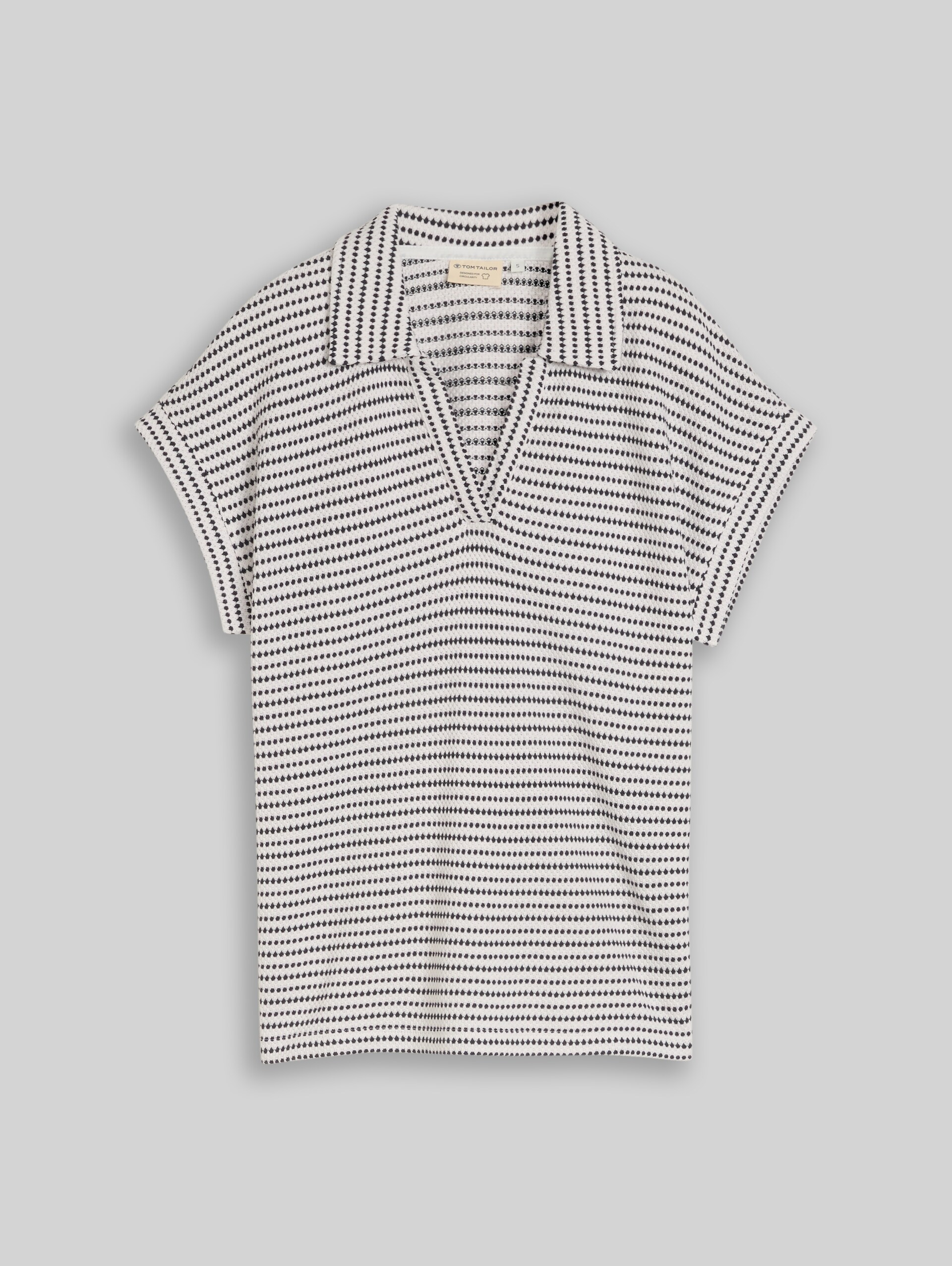 Loose Fit Jacquard T-Shirt mit Polokragen - navy offwhite structure stripe - Vorder-Produkt-Ansicht