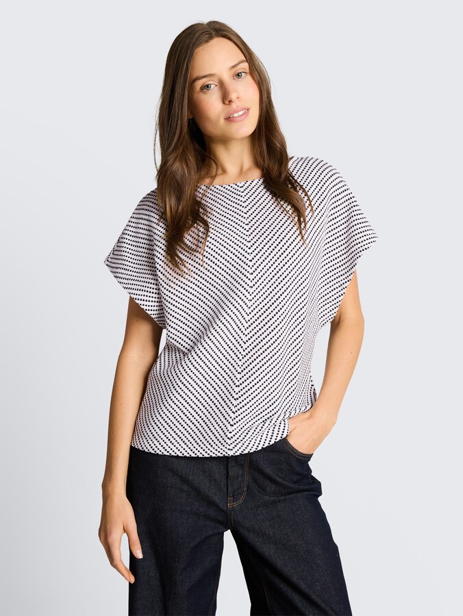 Jacquard cotton T-shirt by Women, navy offwhite structure stripe
