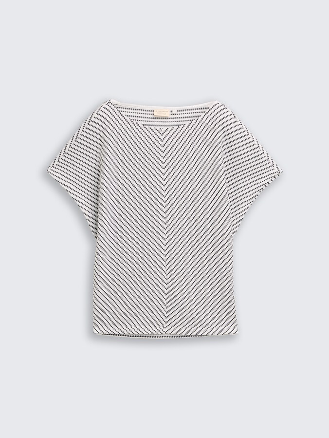 Jacquard T-Shirt aus Baumwolle von Women, navy offwhite structure stripe