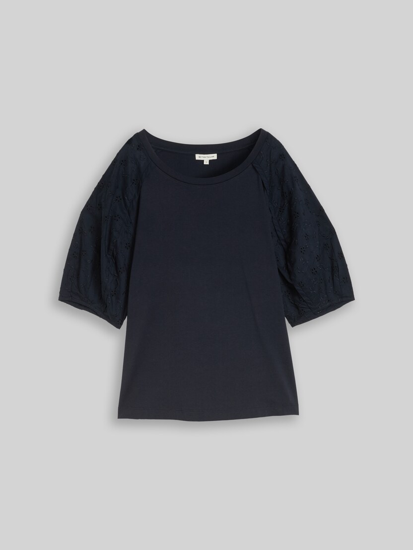 T-shirt met opengewerkte borduursels door Women, sky captain blue