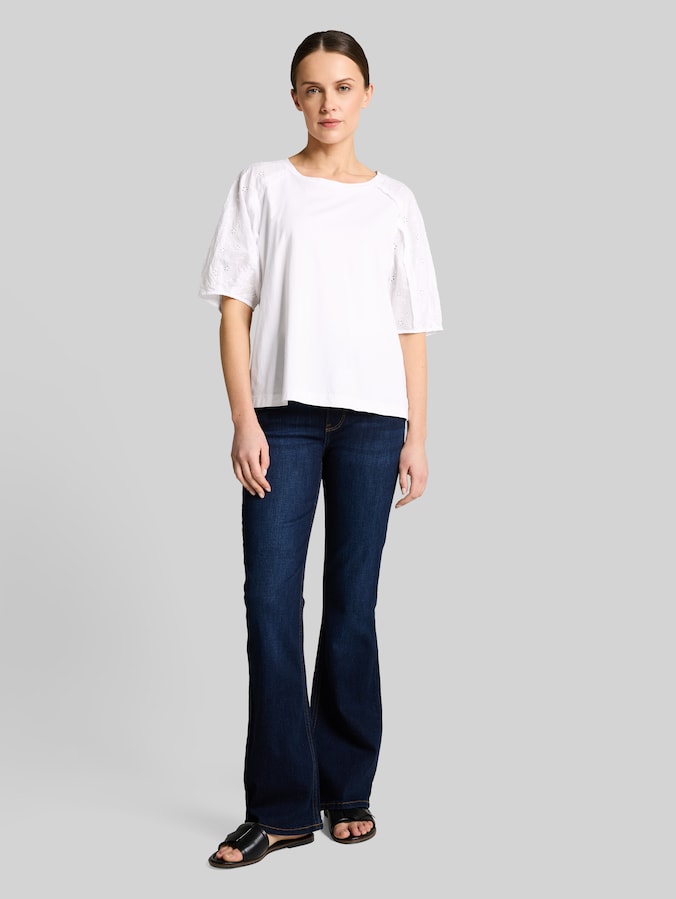 T-Shirt mit Lochstickereien von Women, White