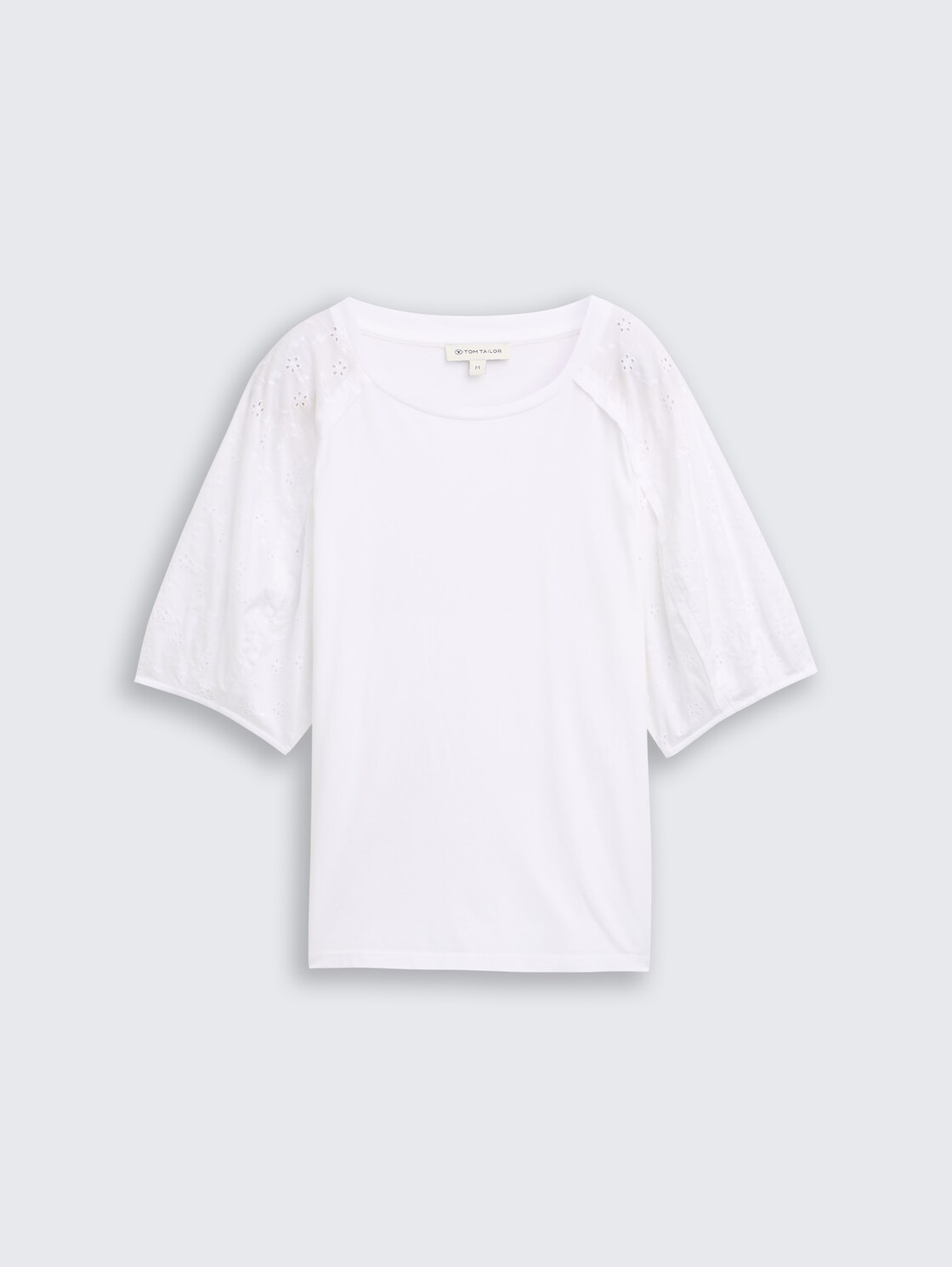 T-Shirt mit Lochstickereien - White - Vorder-Produkt-Ansicht