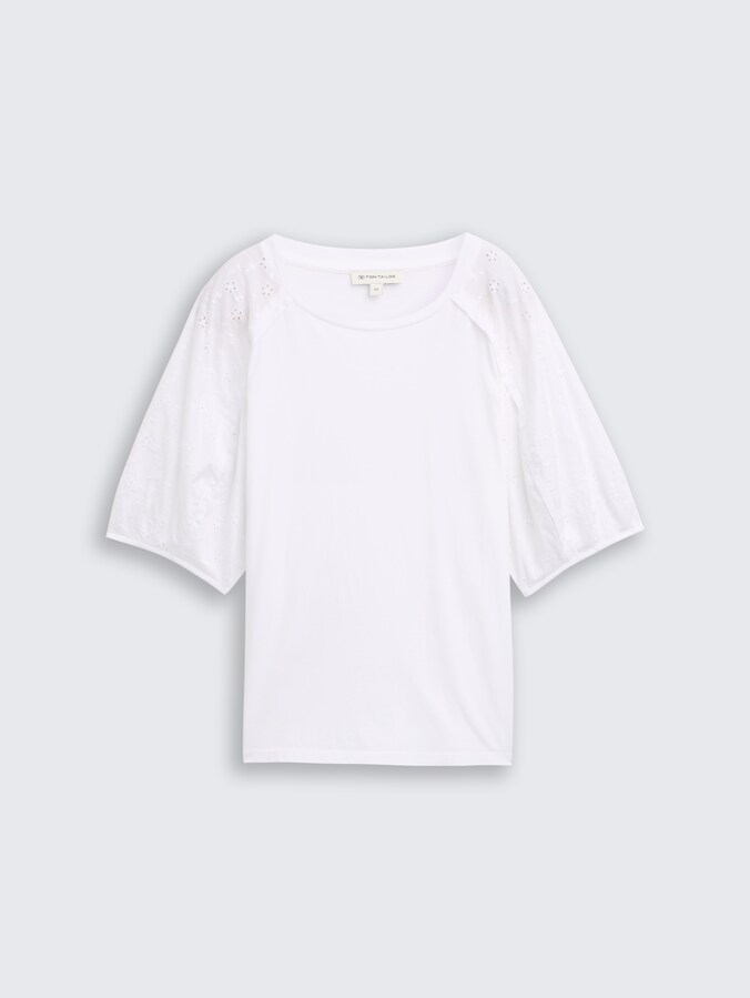 T-Shirt mit Lochstickereien von Women, White