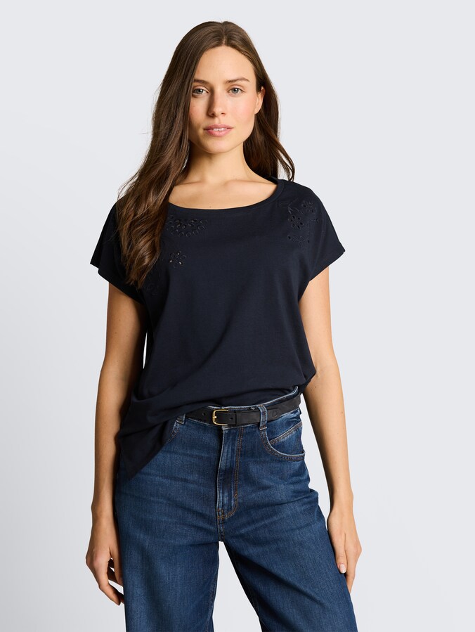 T-shirt met opengewerkte borduursels door Women, sky captain blue