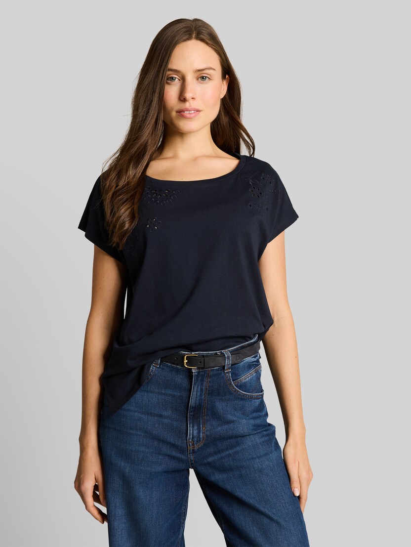 T-shirt met opengewerkte borduursels door Women, sky captain blue