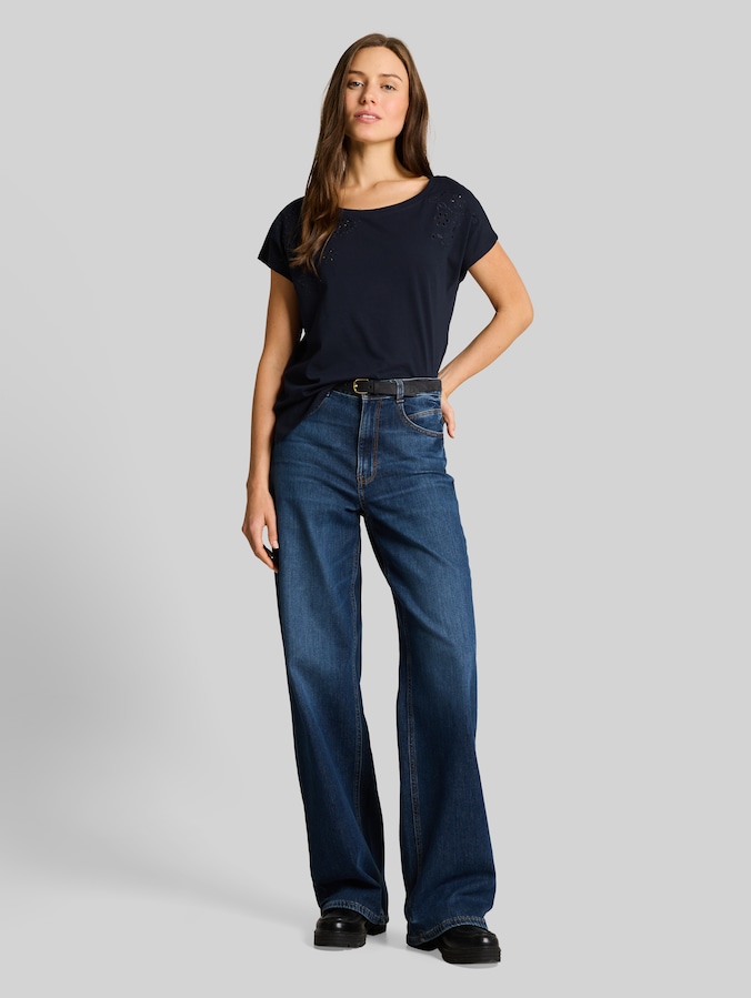 T-Shirt mit Lochstickereien von Women, sky captain blue