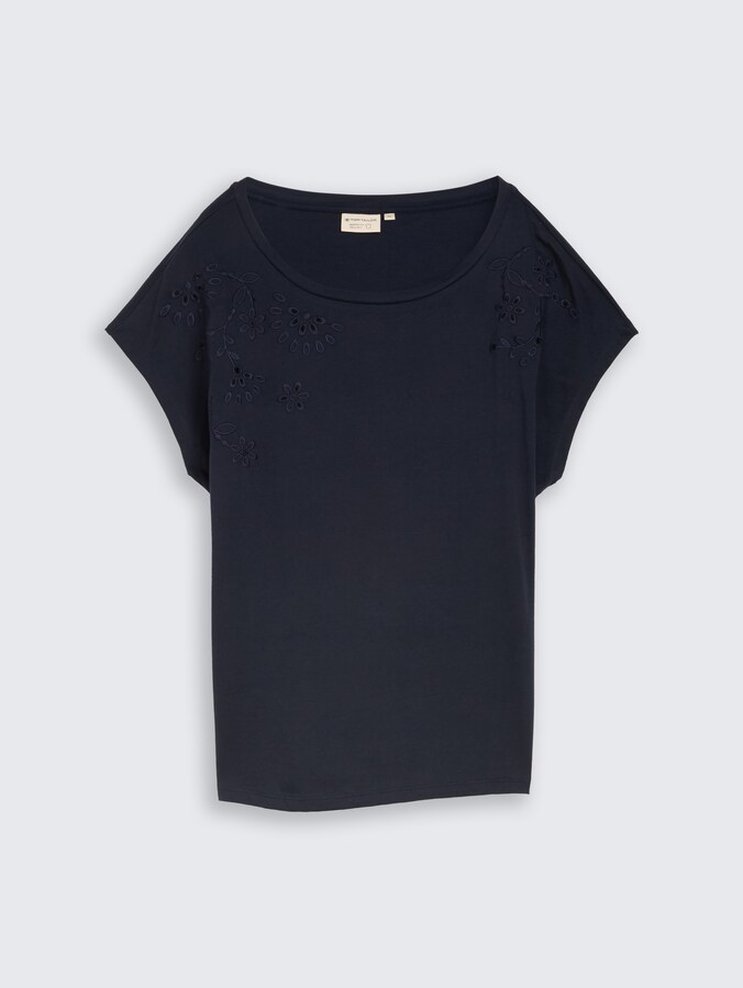 T-Shirt mit Lochstickereien von Women, sky captain blue