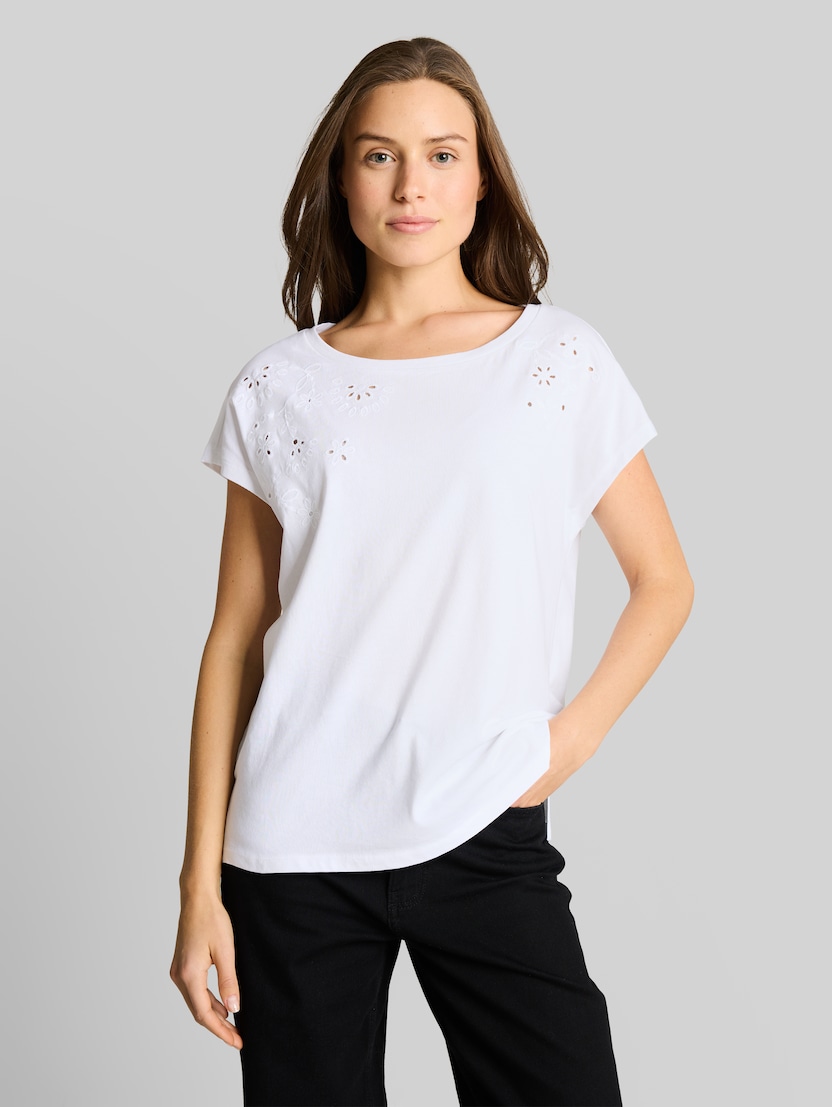 T-shirt with eyelet embroidery by Women, White