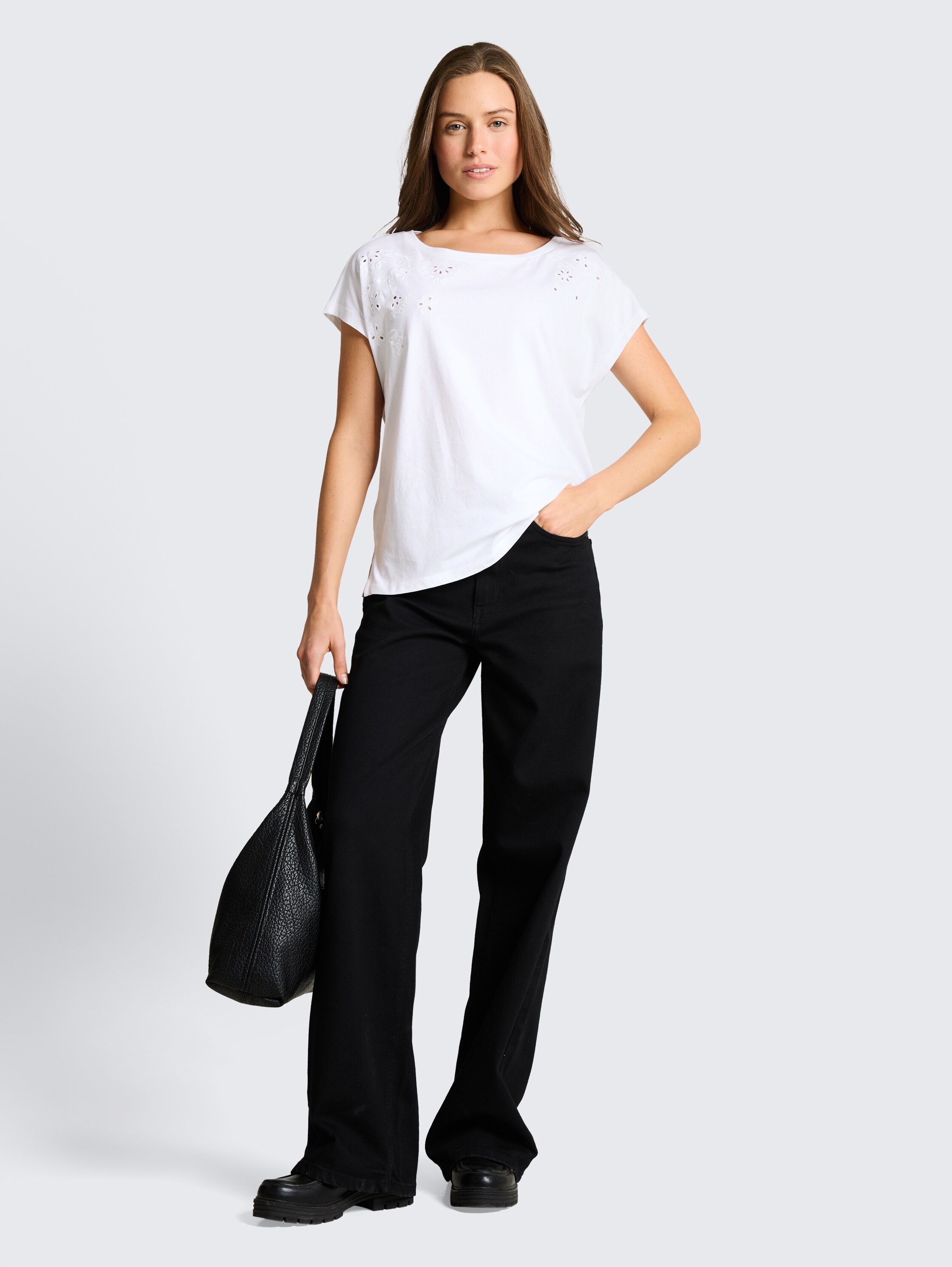 T-shirt met opengewerkte borduursels - white - 