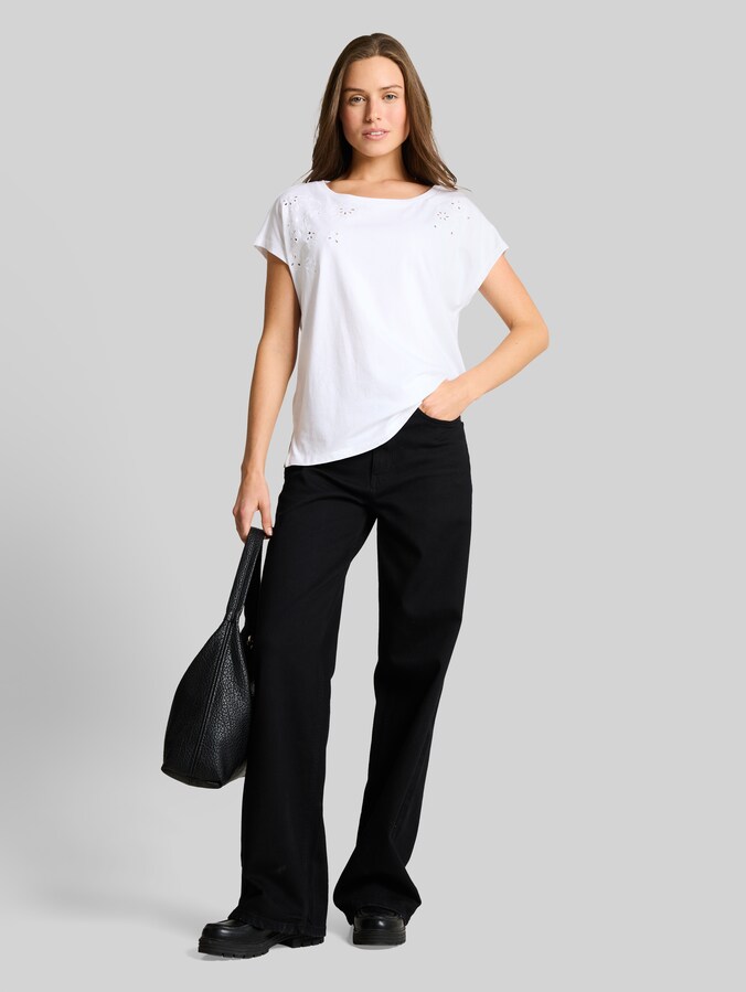 T-Shirt mit Lochstickereien von Women, White
