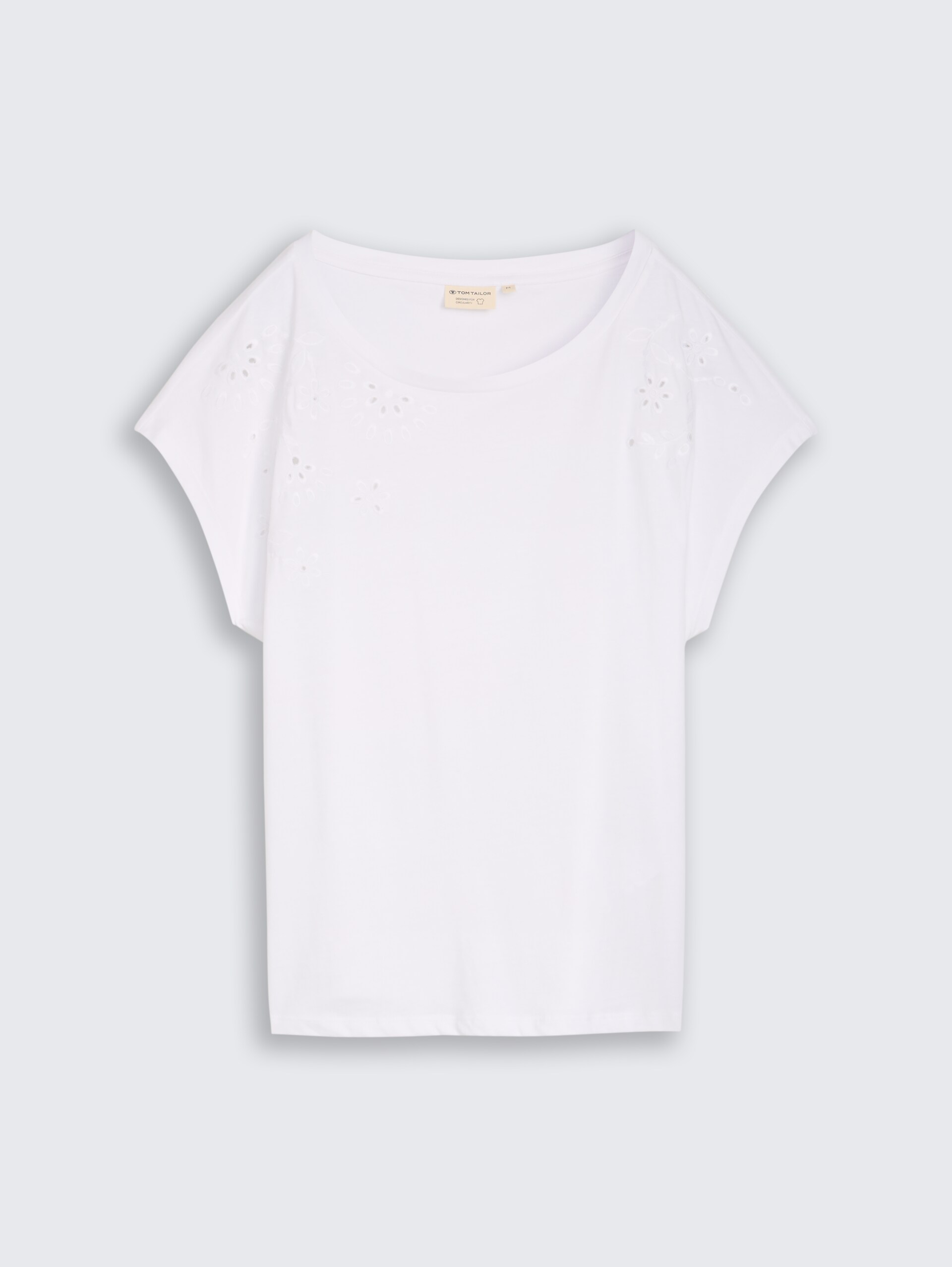 T-Shirt mit Lochstickereien - White - Vorder-Produkt-Ansicht