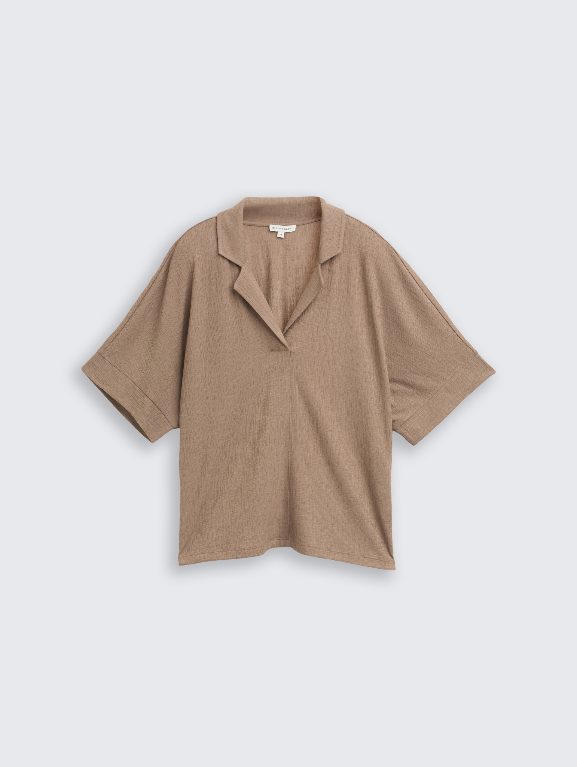 Loose fit T-shirt with lapel collar - taupe grey - Front product view