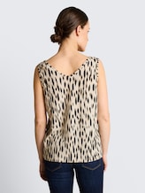 Top mit Leinenanteil - sand stone beige abstract dot - Auschnitt Model-Rückansicht