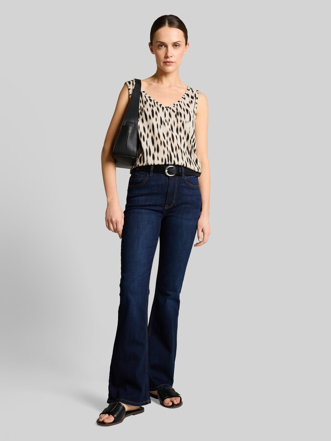 Top mit Leinenanteil von Women, sand stone beige abstract dot