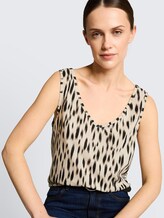 Top mit Leinenanteil - sand stone beige abstract dot - Detail-Model-Ansicht